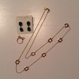Kate spade ring, earrings + necklace